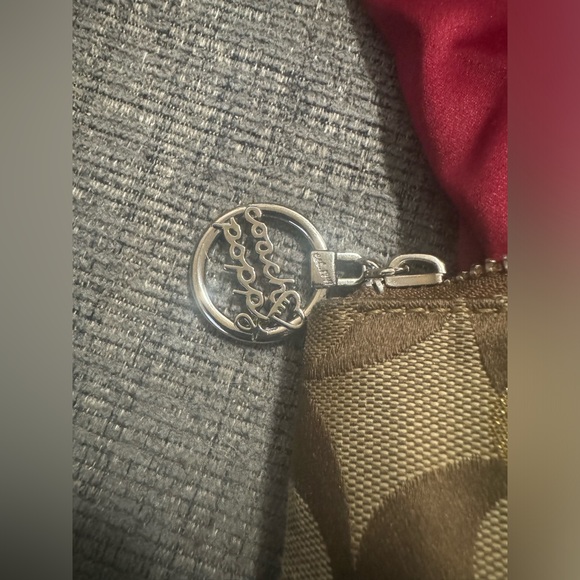 COACH POPPY LARGE TOTE HANDBAG  LEATHER/CANVAS GOLD POLKA DOTS AND HEARTS - Picture 4 of 7